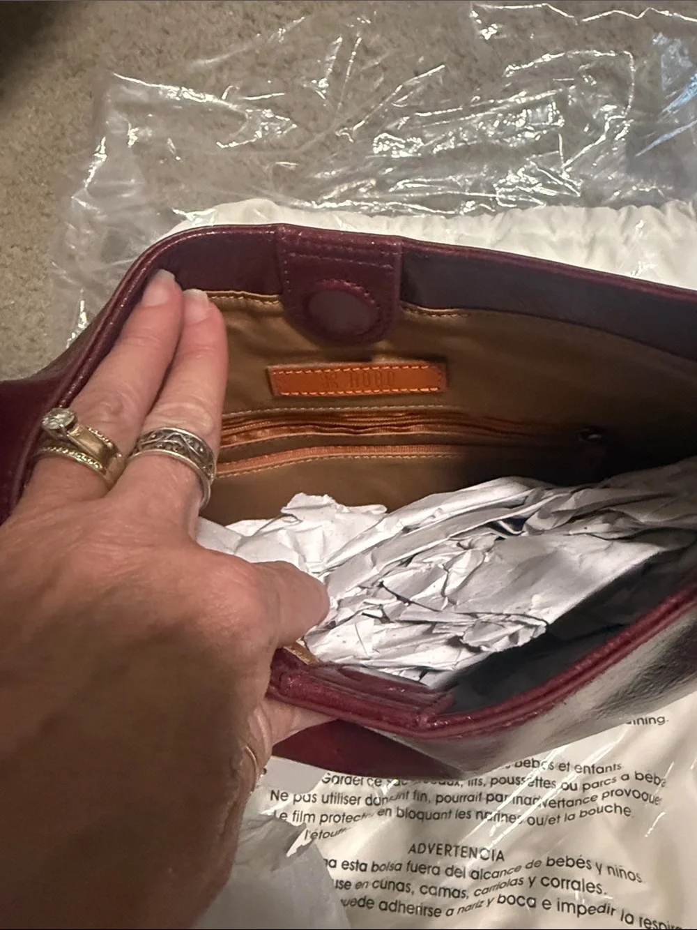HOBO Braided-Handle Leather bag in Garnet gloss